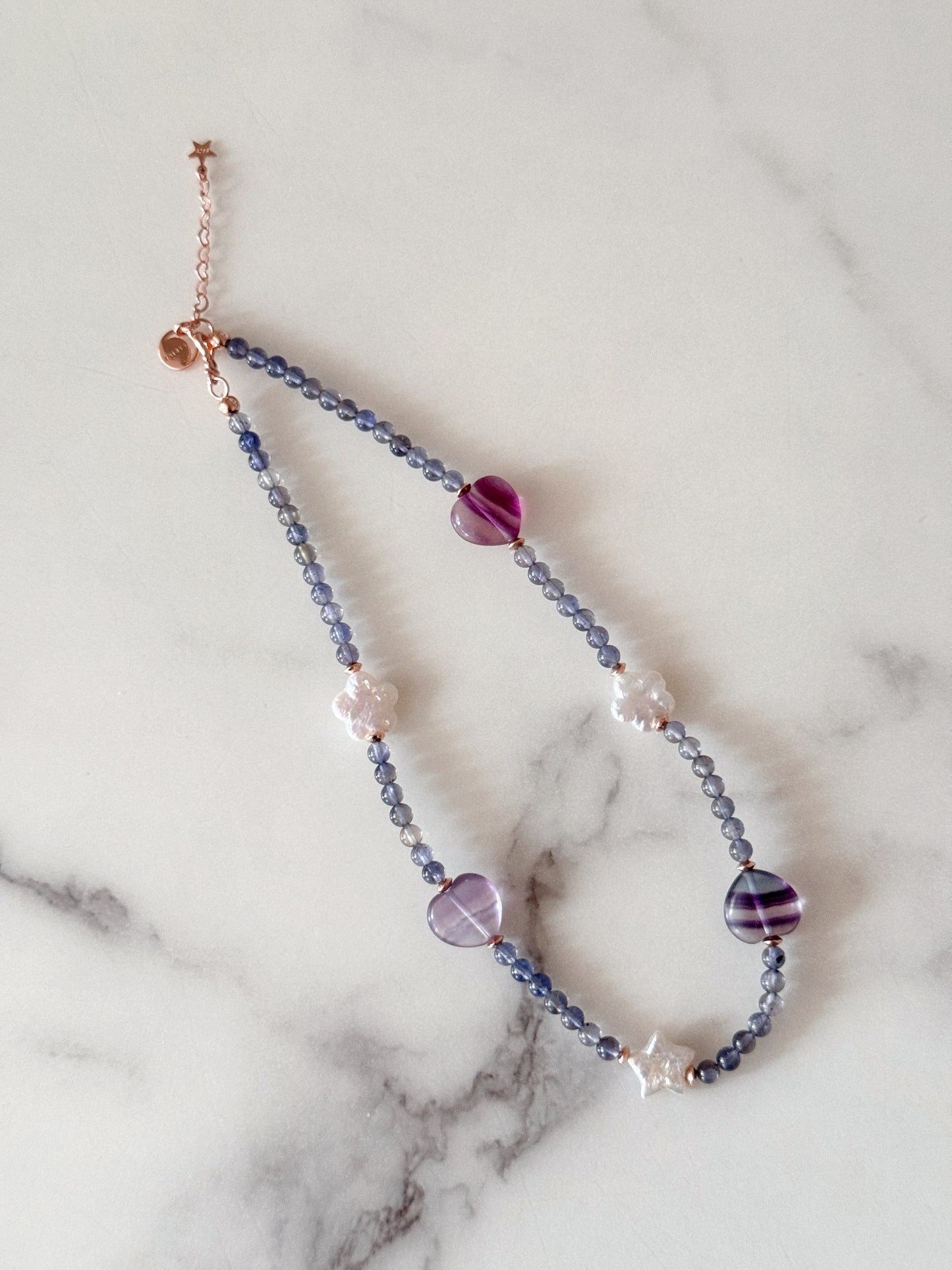 Iolite Fluorite Freshwater Pearl Choker