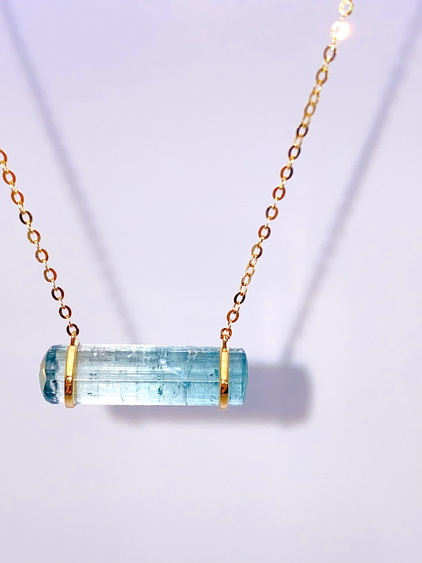 珍貴稀有巴西帕拉伊巴電氣石橫式金條項鍊