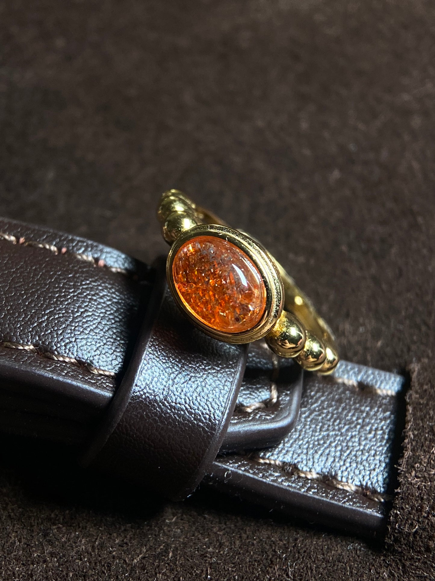 復古橄欖石太陽石戒指