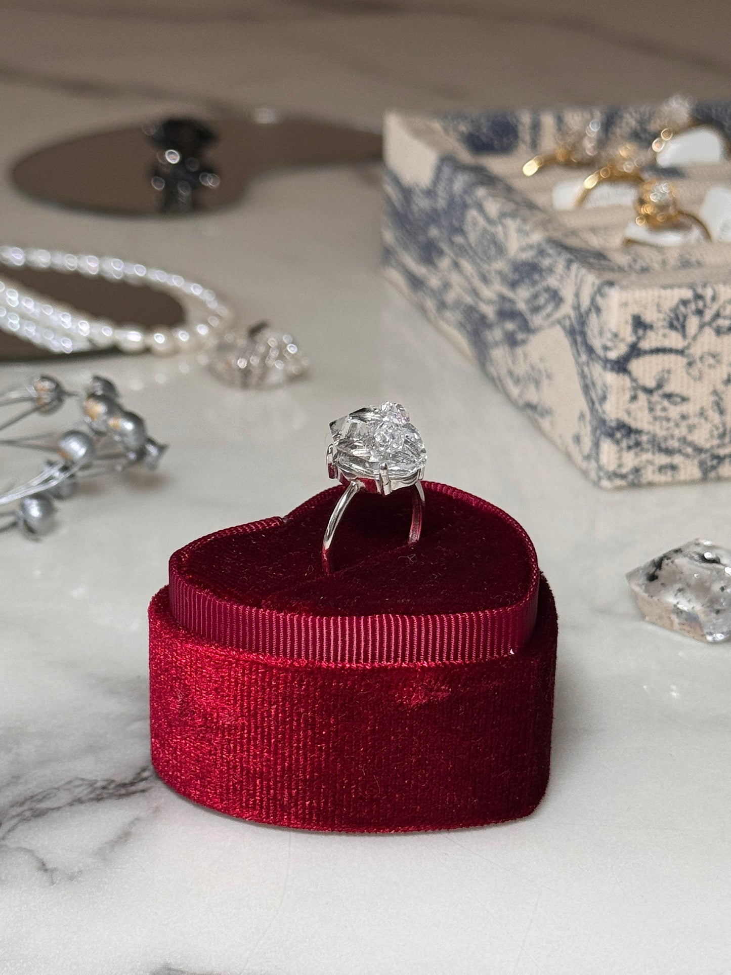 Little Black Dots Herkimer Diamond Ring