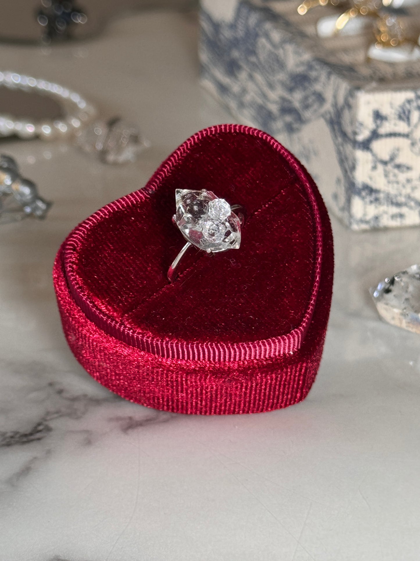 Little Black Dots Herkimer Diamond Ring